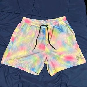 SHEIN Men Tie Dye Slogan Graphic Wind Shorts